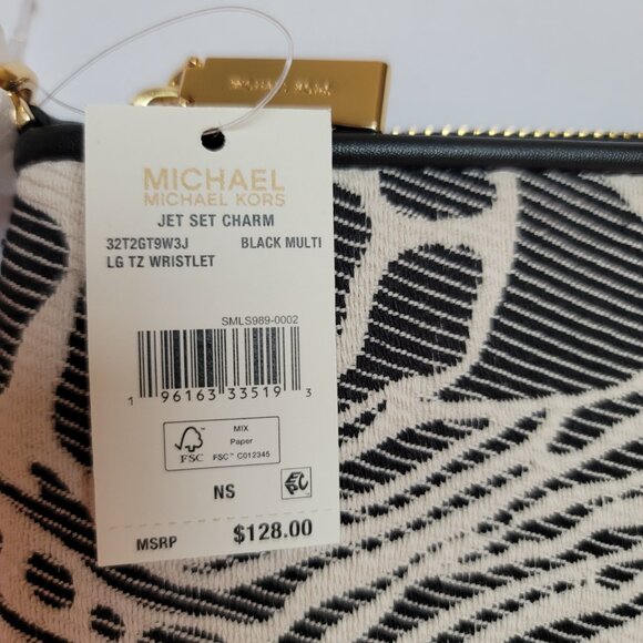 MICHAEL KORS Jet Set Charm Signature Logo Wristlet/Pouch- Black Multi - Picture 15 of 16